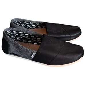 Toms Women's Size 10 Mustache Movember Black Herringbone Shoes Slip on